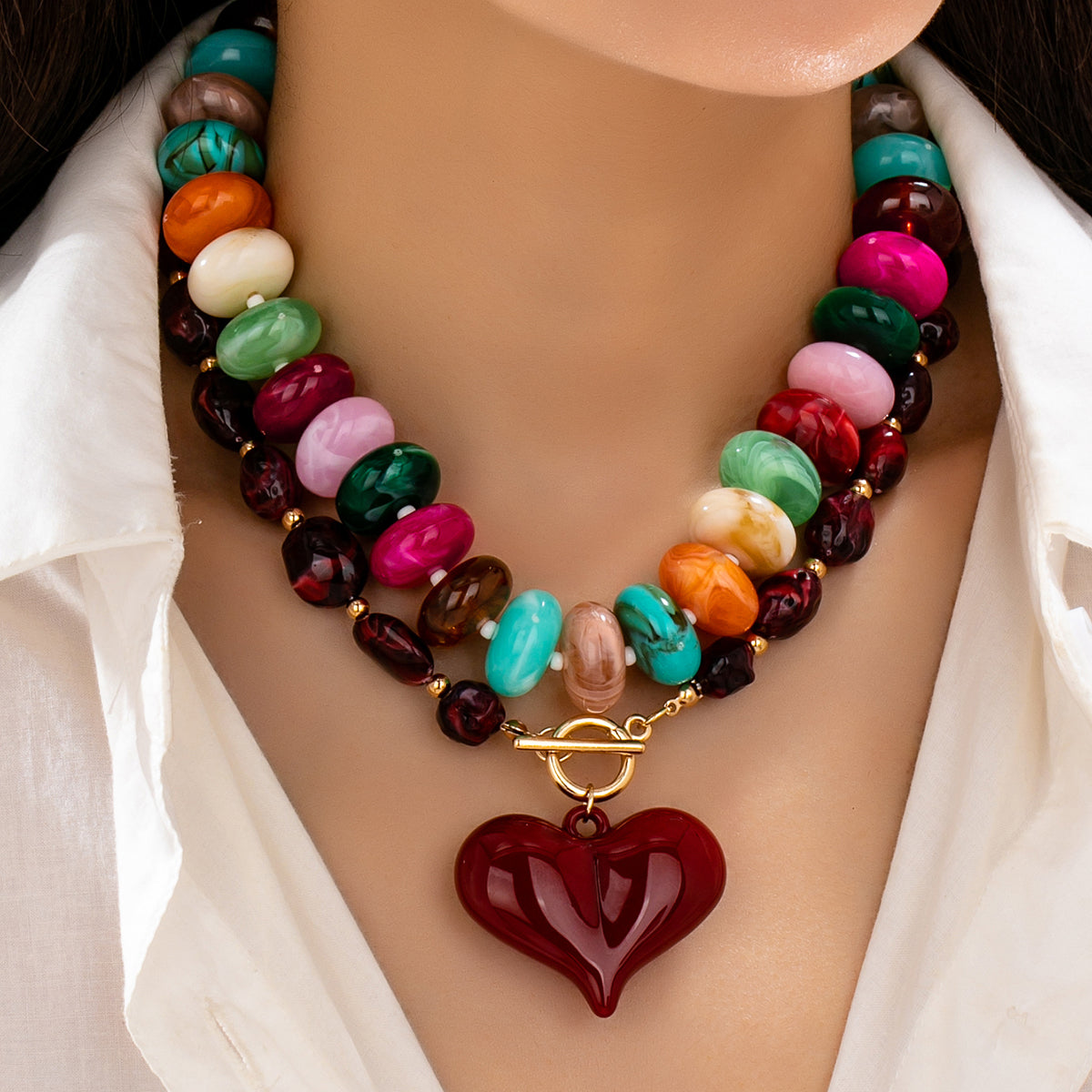 Collar Acrílico Corazón y Multicolor